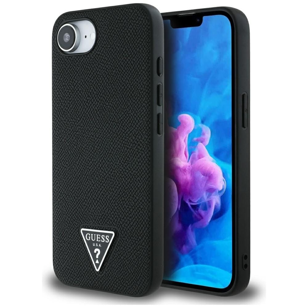 Etui Guess Grained Triangle MagSafe do iPhone 16e czarny