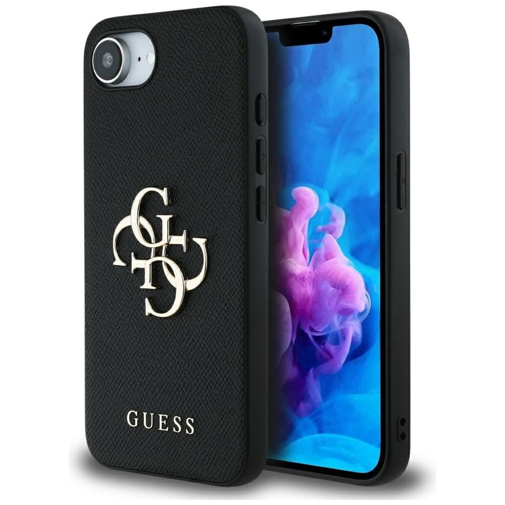 Guess Etui Grained Big 4G Small Classic Logo do iPhone 16e, czarne