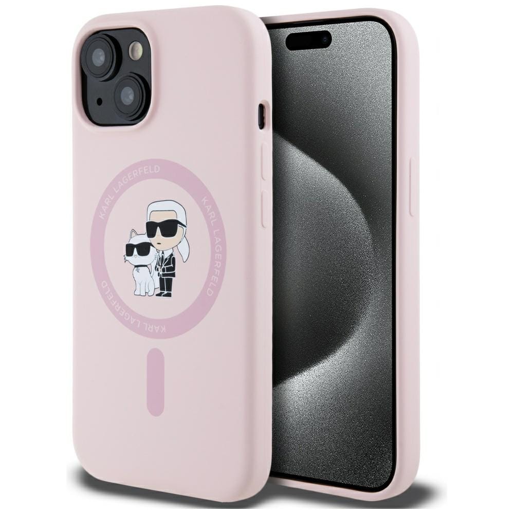 Etui Karl Lagerfeld Silicone Karl&Choupette MagSafe do iPhone 15 różowy
