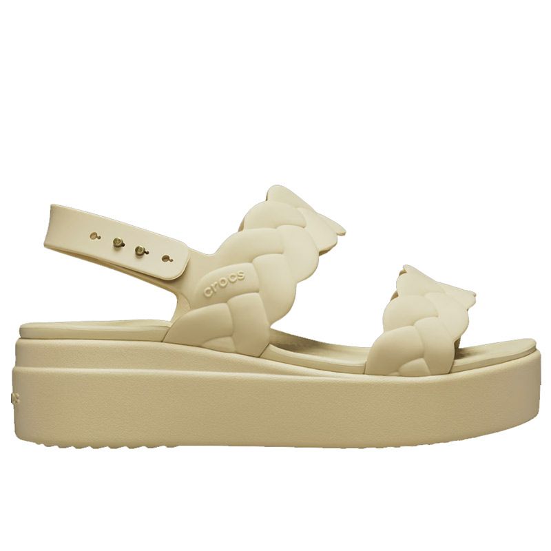 Klapki Crocs Brooklyn Woven Low Wedge 209977-212 - beżowe