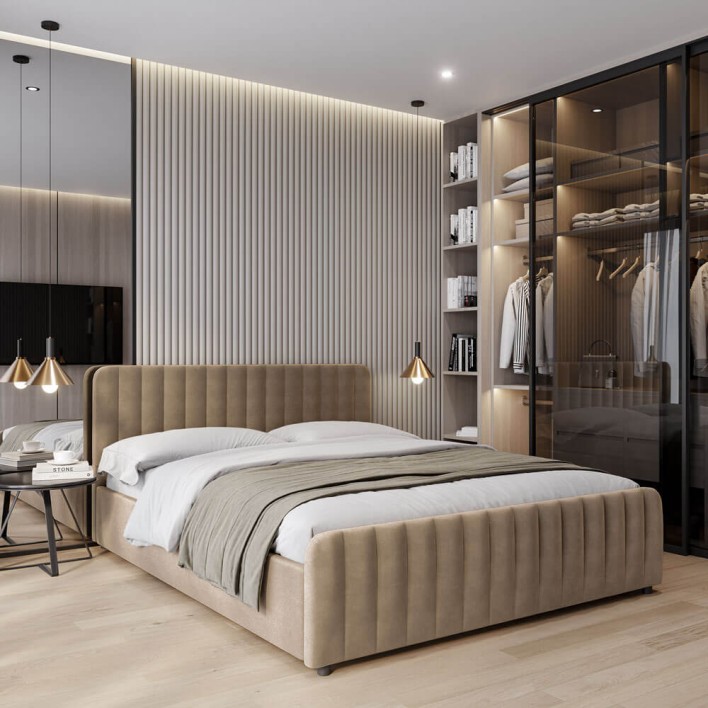 Łóżko tapicerowane z pojemnikiem SFG0160 160x200 Welur Jasny brąz #10