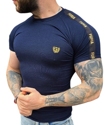 Koszulka męska granatowa złoty haft taśma Furia