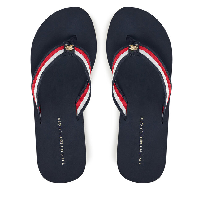 Japonki Tommy Hilfiger Th Corporate Wedge Beach Sandal FW0FW08520 Granatowy