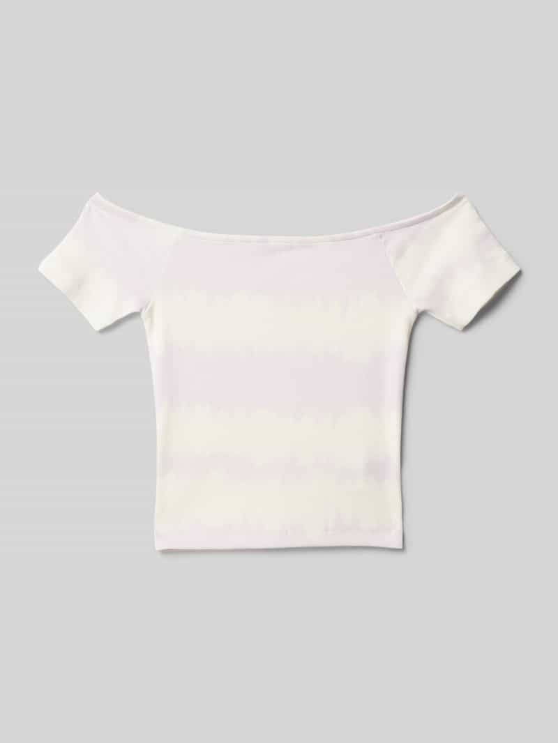 T-shirt o kroju regular fit z dekoltem carmen i efektem batiku