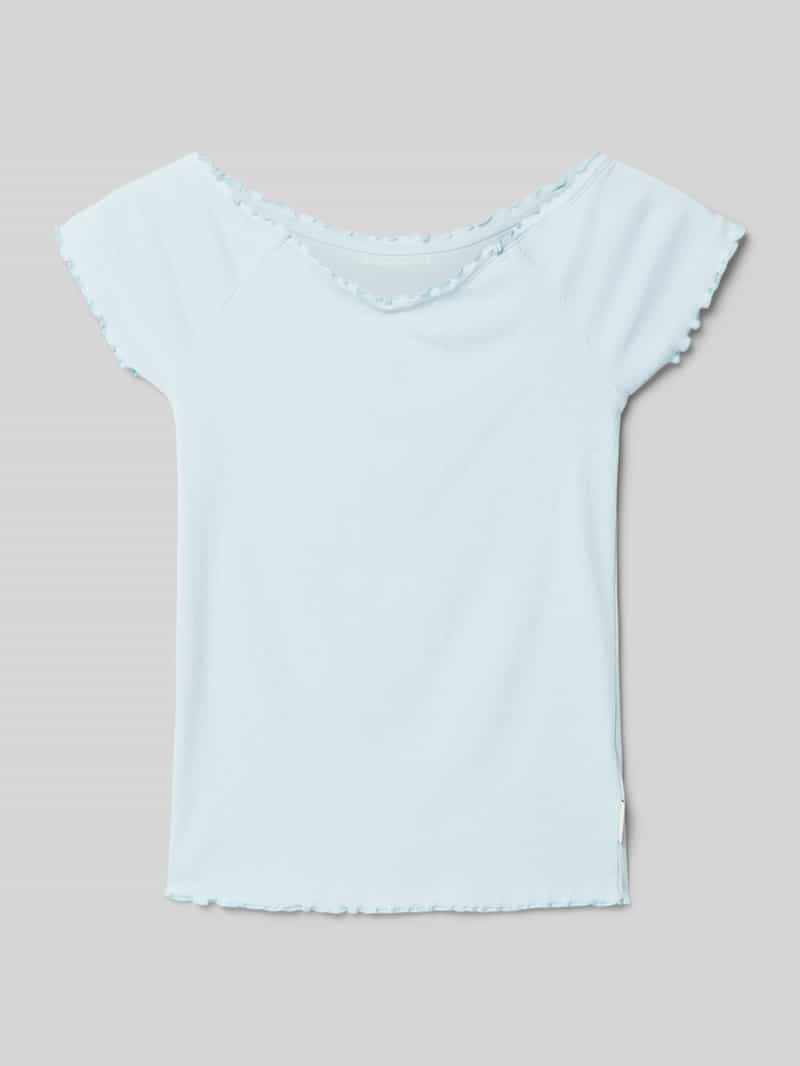 T-shirt o kroju slim fit z dekoltem carmen