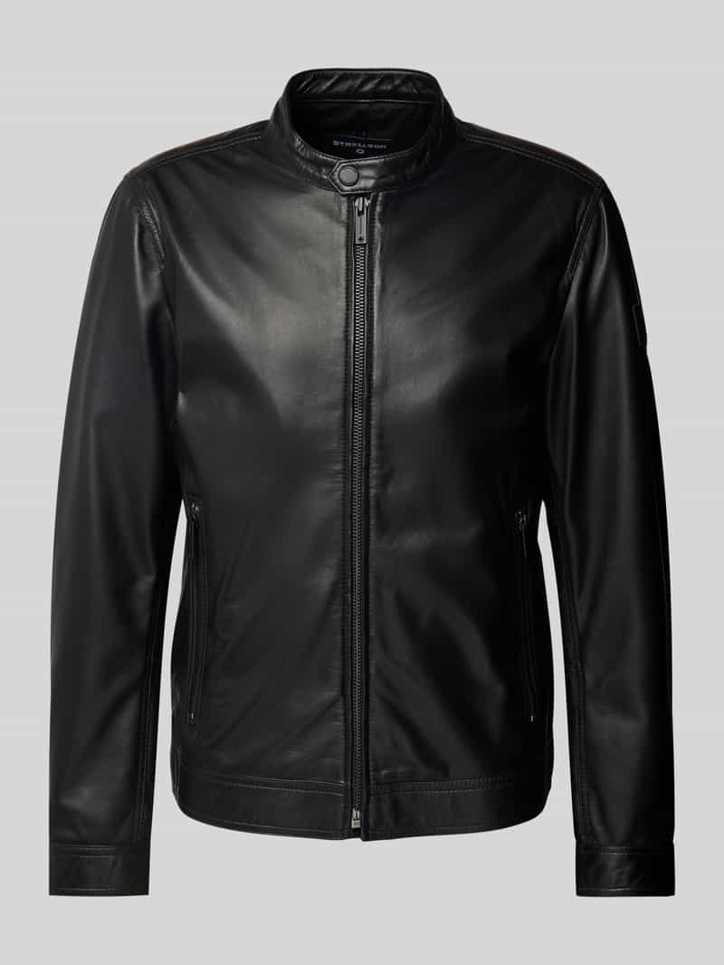 Kurtka skórzana o kroju slim fit z kieszeniami zapinanymi na zamek błyskawiczny model ‘JACE’