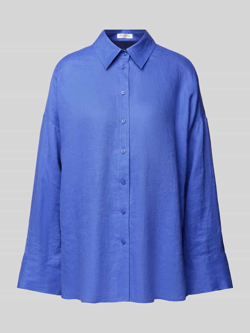 Bluzka lniana o kroju relaxed fit z kołnierzykiem koszulowym