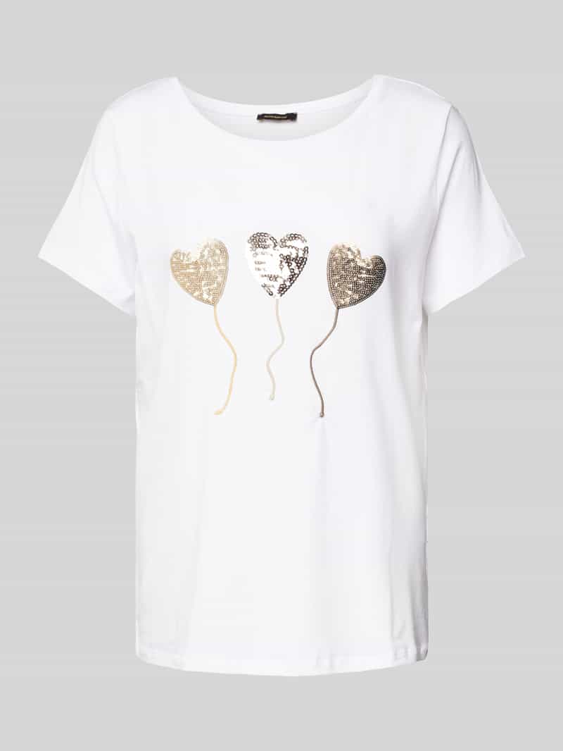 T-shirt z cekinowym obszyciem i okrągłym dekoltem