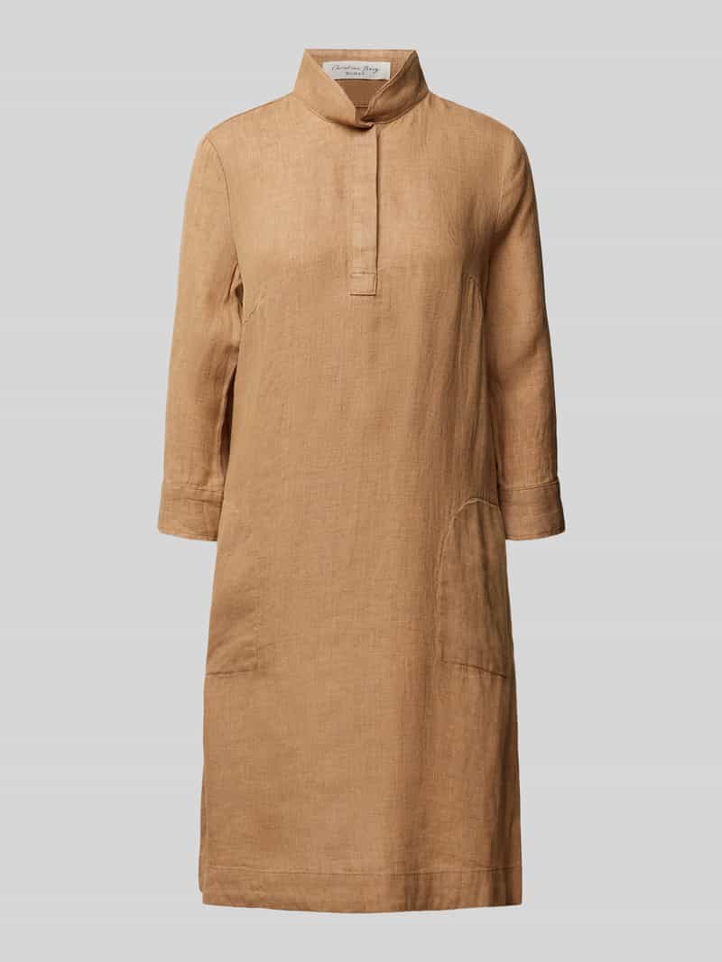 Sukienka lniana o długości do kolan ze stójką