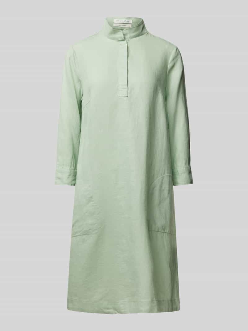 Sukienka lniana o długości do kolan ze stójką