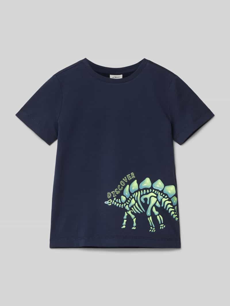 T-shirt o kroju regular fit z mieszanki miękkiej bawełny z silikonowym nadrukiem