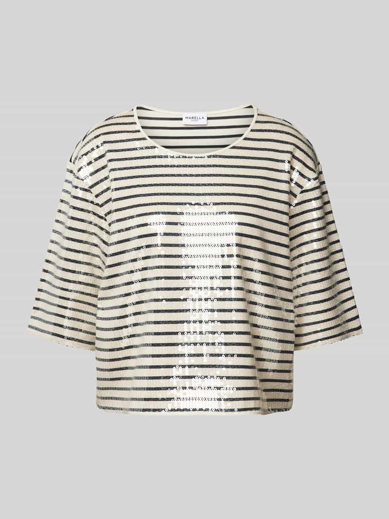 T-shirt z cekinowym obszyciem model ‘GARDONE’