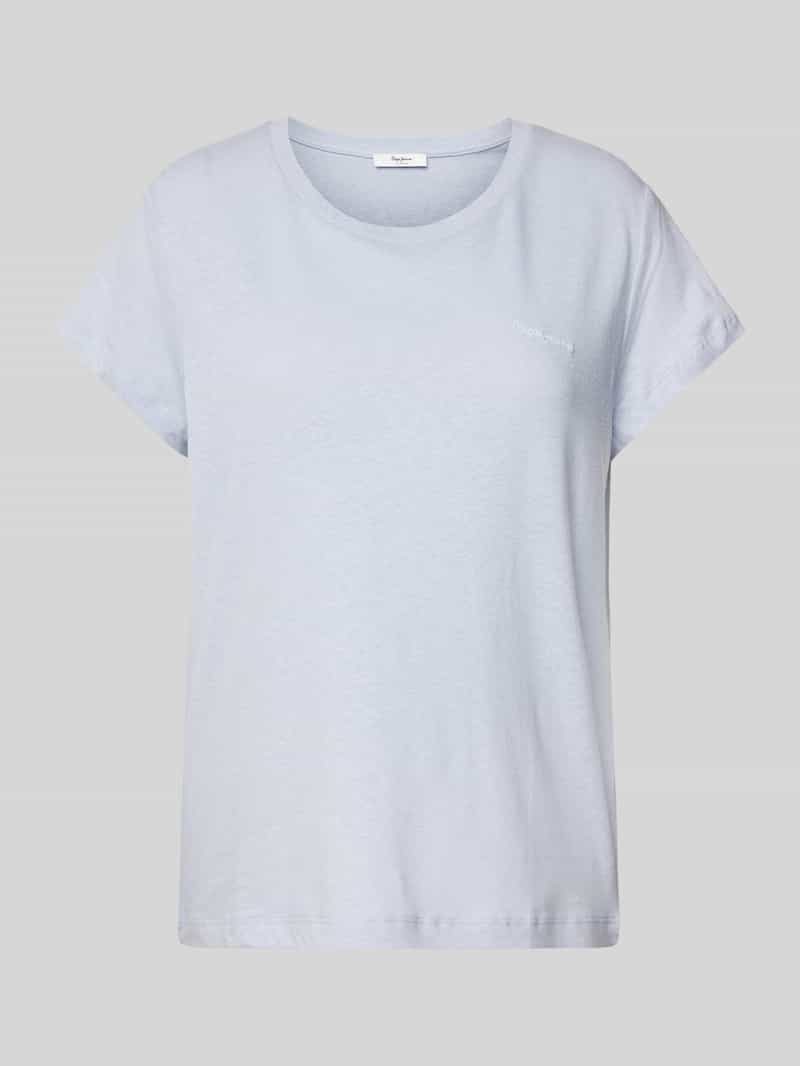 T-shirt z prążkowanym, okrągłym dekoltem model ‘MEGAN’