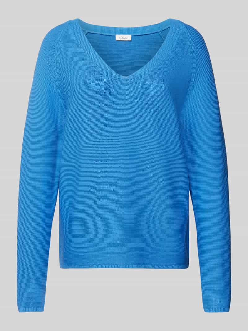 Sweter z dzianiny o kroju comfort fit z mieszanki bawełny z dekoltem w serek