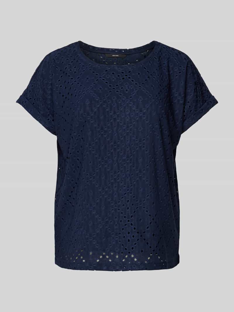 T-shirt o kroju relaxed fit z ażurową koronką model ‘TASSA’