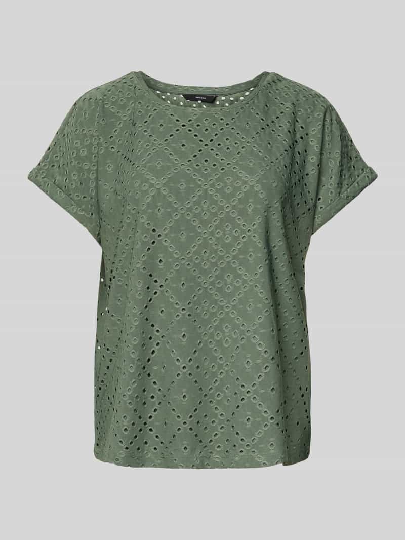 T-shirt o kroju relaxed fit z ażurową koronką model ‘TASSA’
