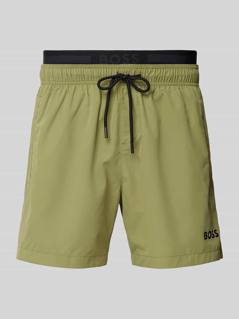 Spodenki kąpielowe o kroju relaxed fit z nadrukiem z logo model ‘AMUR’