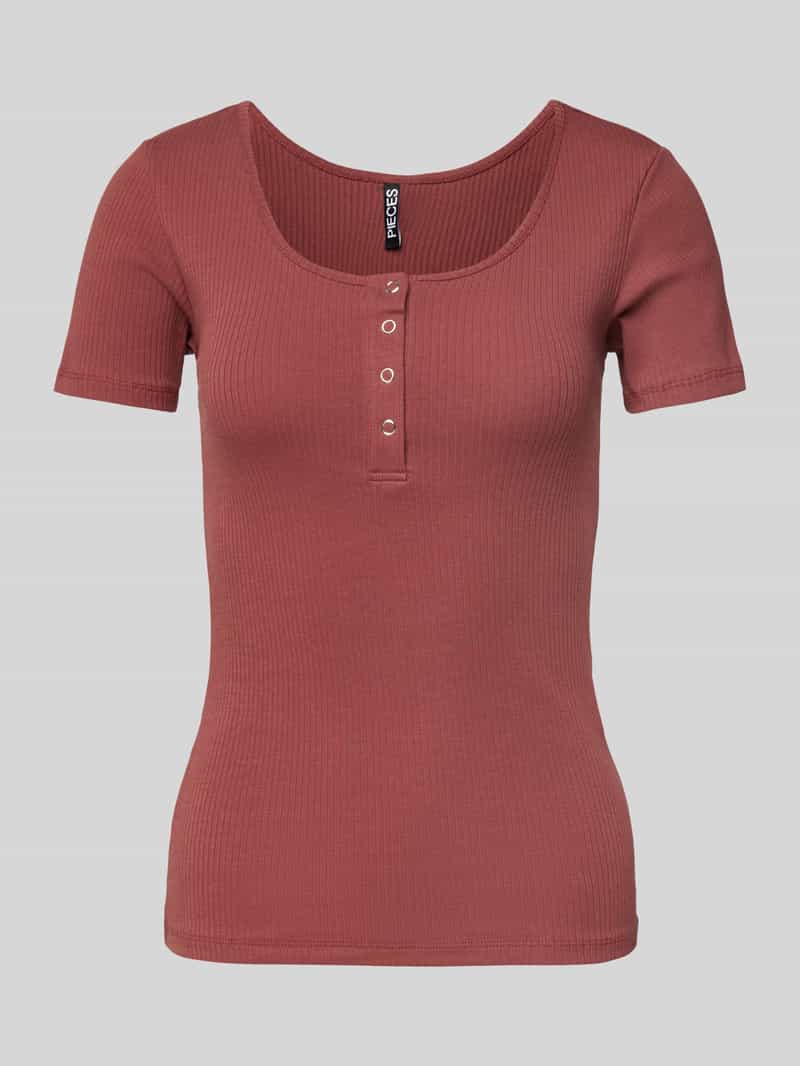 T-shirt o kroju slim fit z mieszanki bawełny z krótką listwą z zatrzaskami model ‘KITTE’