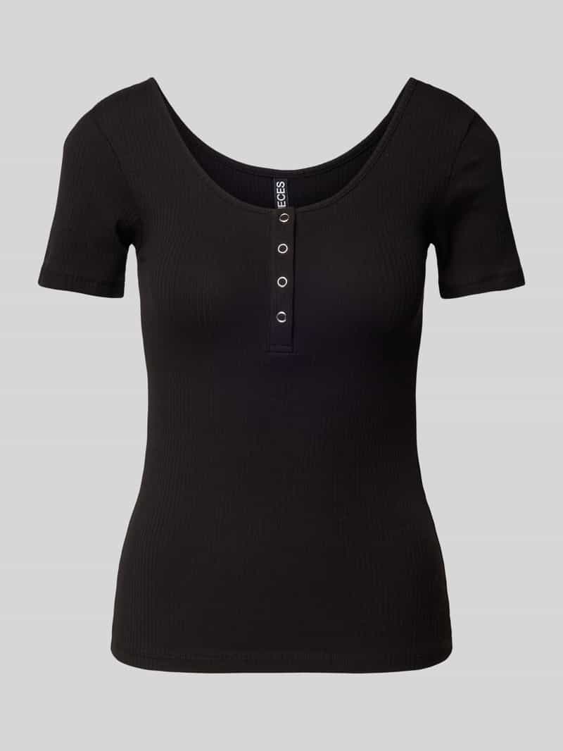 T-shirt o kroju slim fit z mieszanki bawełny z krótką listwą z zatrzaskami model ‘KITTE’