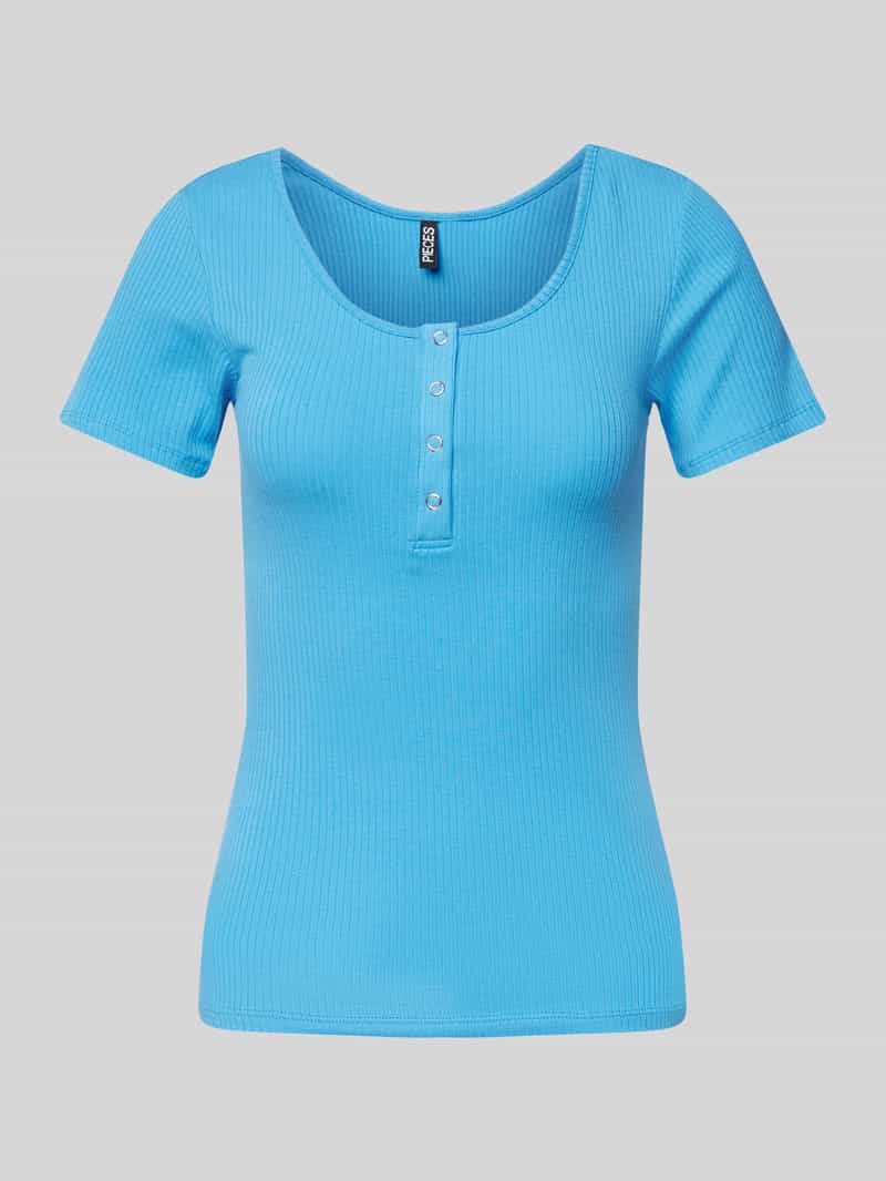 T-shirt o kroju slim fit z mieszanki bawełny z krótką listwą z zatrzaskami model ‘KITTE’