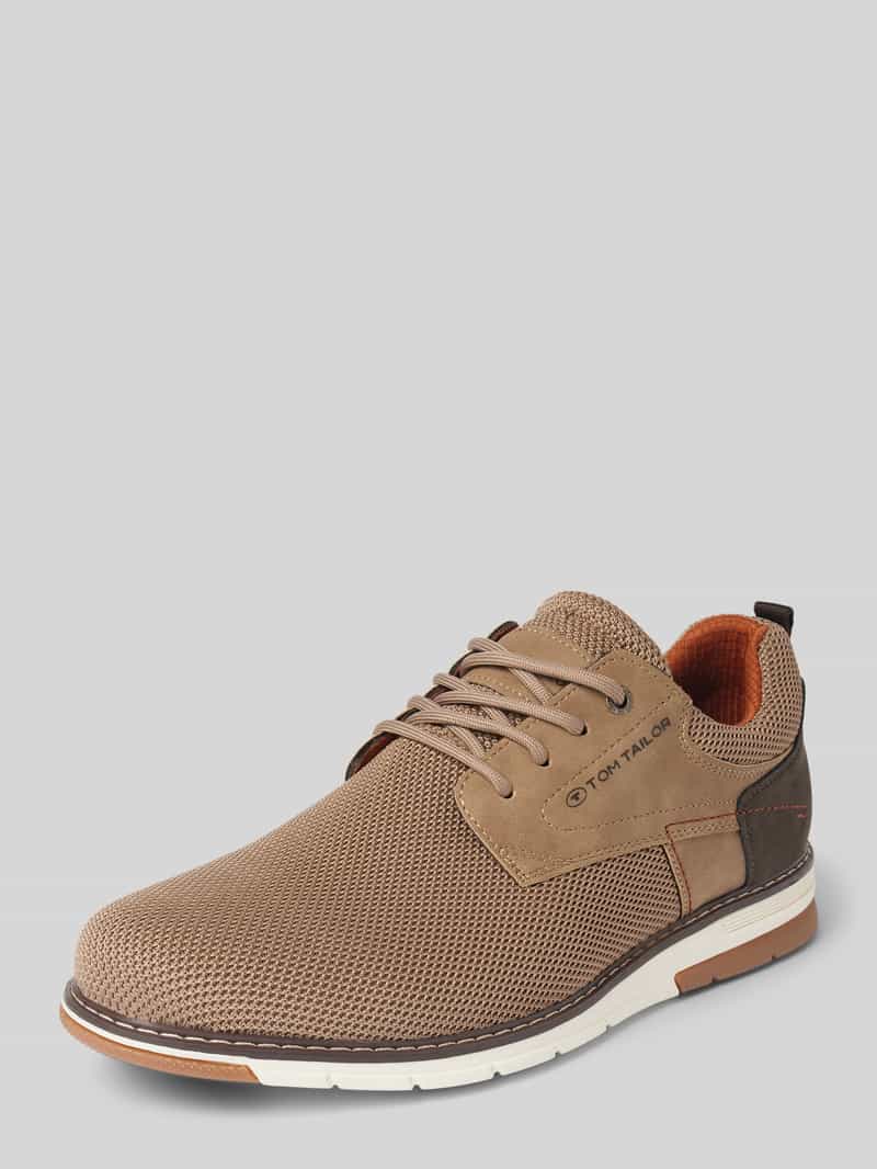 Sneakersy niskie z efektem dzianiny z wysokiej jakości aplikacjami z imitacji skóry