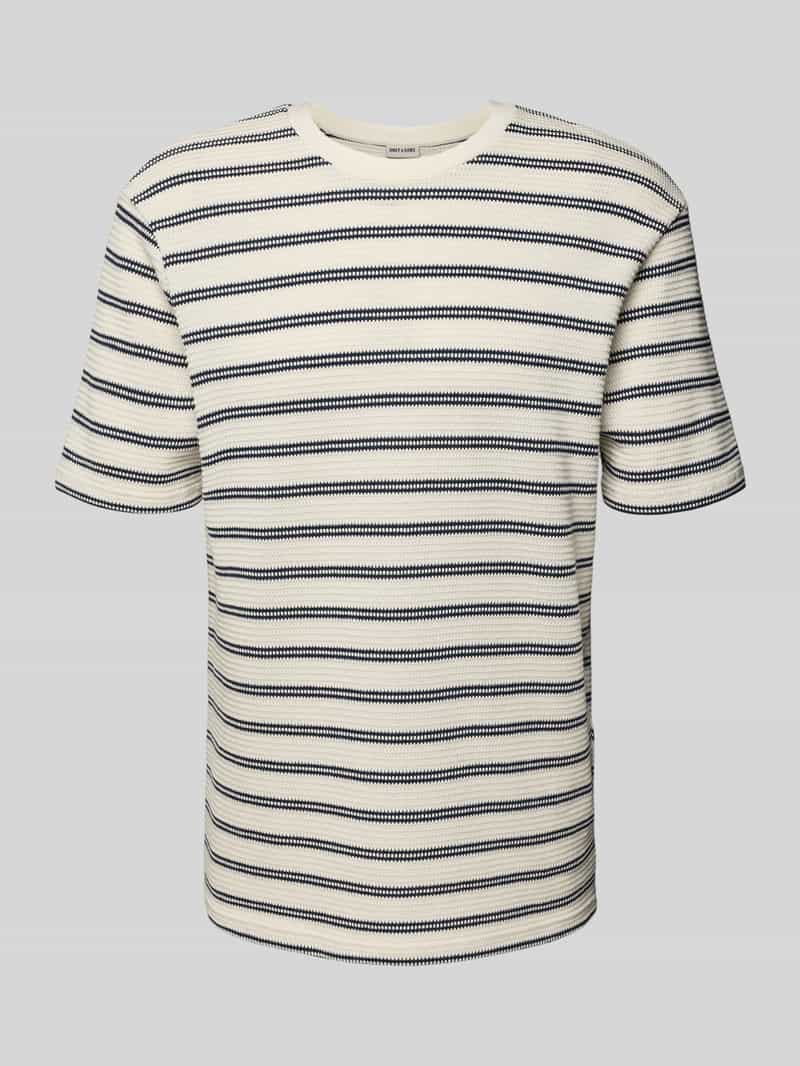 T-shirt z prążkowanym, okrągłym dekoltem model ‘IAN’