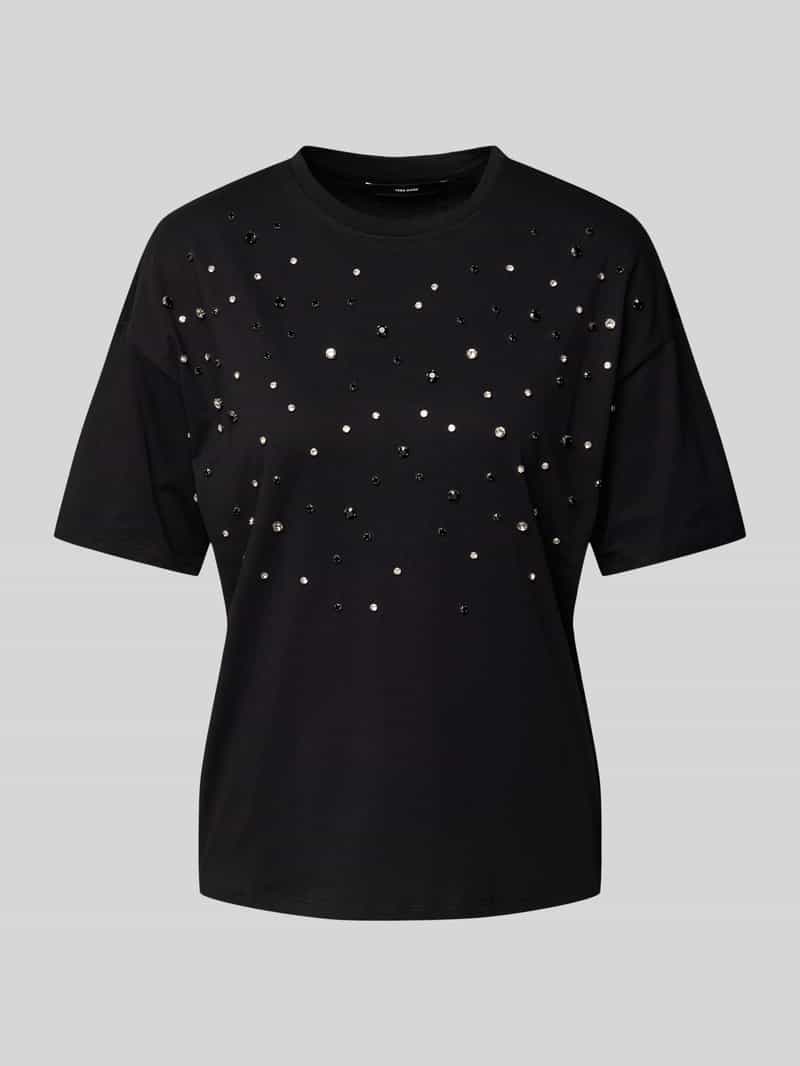 T-shirt o kroju regular fit z obszytymi kamieniami ozdobnymi model ‘YDA’