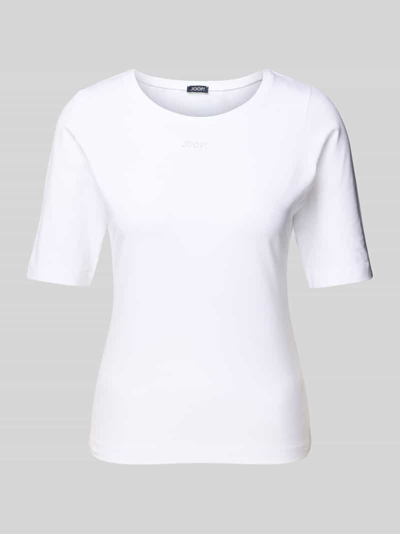 T-shirt z prążkowanym, okrągłym dekoltem model ‘Tamira’