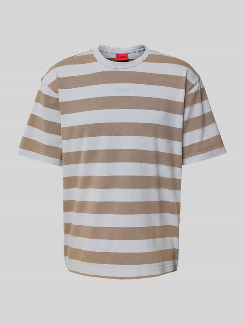 T-shirt z prążkowanym, okrągłym dekoltem model ‘Dockoe’