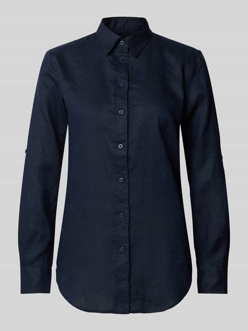 Bluzka lniana o kroju regular fit z kołnierzykiem koszulowym model ‘KARRIE’