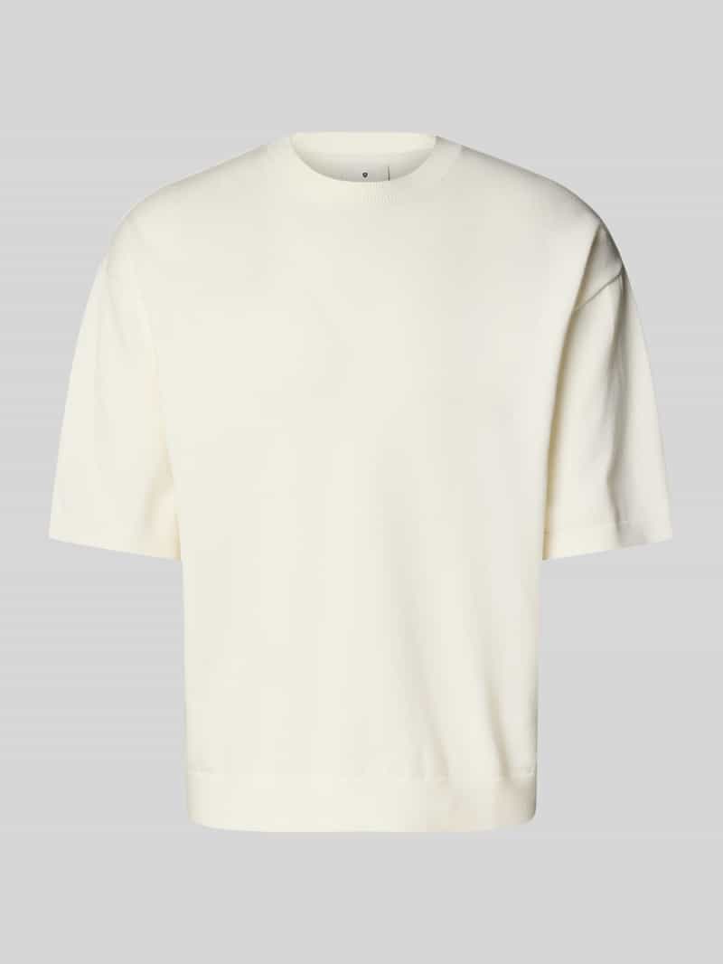 T-shirt z imitacji dzianiny z prążkowanymi wykończeniami