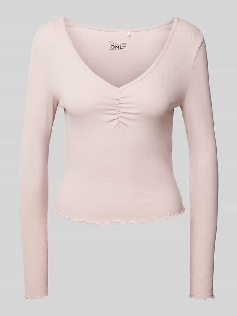 Bluzka z długim rękawem o kroju slim fit z mieszanki bawełny z falbanami model ‘BETTY’