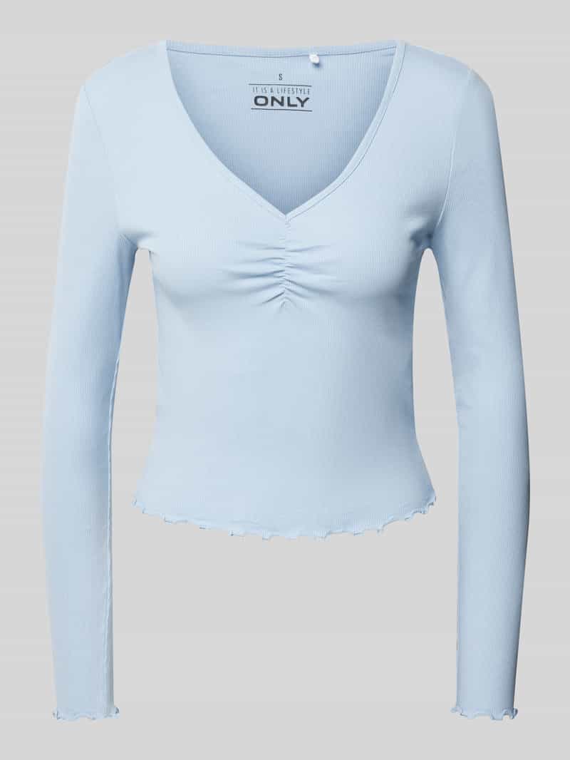Bluzka z długim rękawem o kroju slim fit z mieszanki bawełny z falbanami model ‘BETTY’