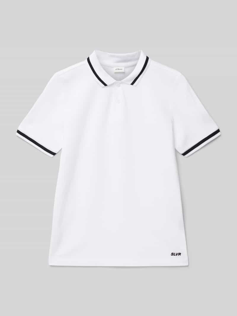 Bluza o kroju regular fit z bawełny pika z paskami w kontrastowym kolorze