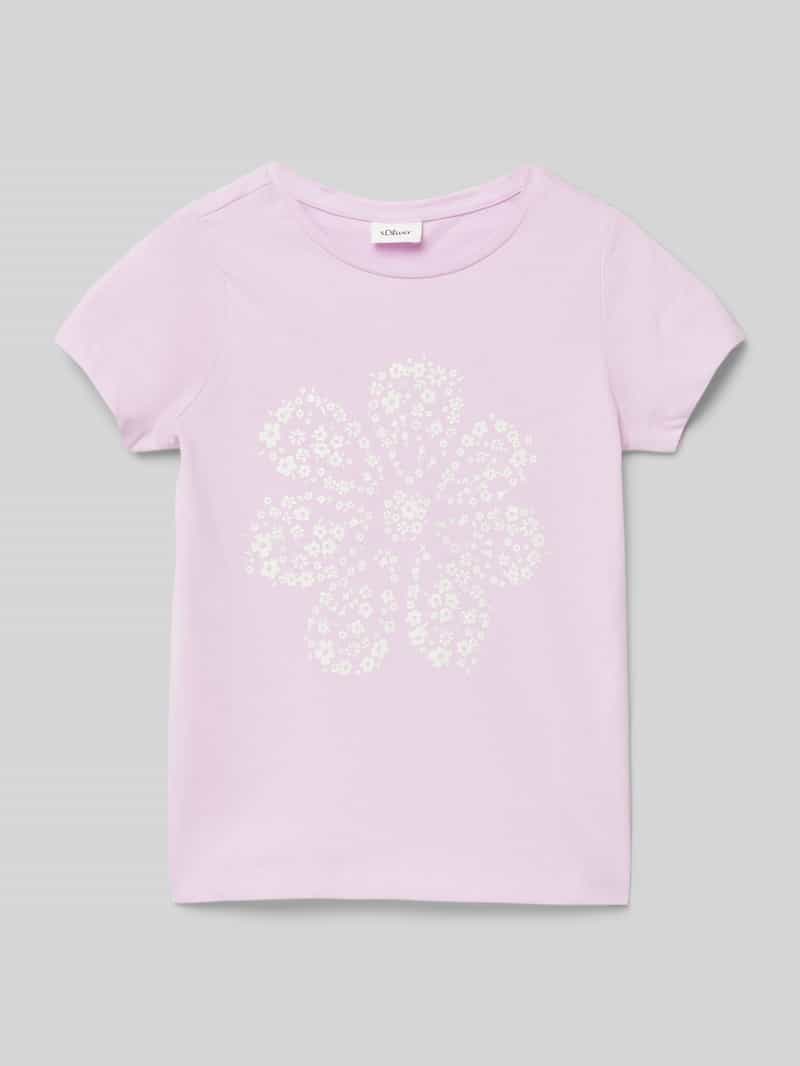 T-shirt o kroju regular fit z czystej bawełny z błyszczącym nadrukiem