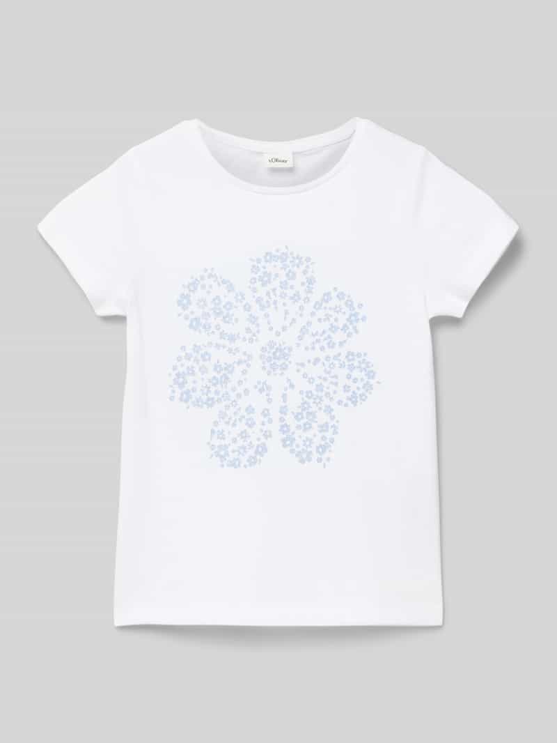 T-shirt o kroju regular fit z czystej bawełny z błyszczącym nadrukiem