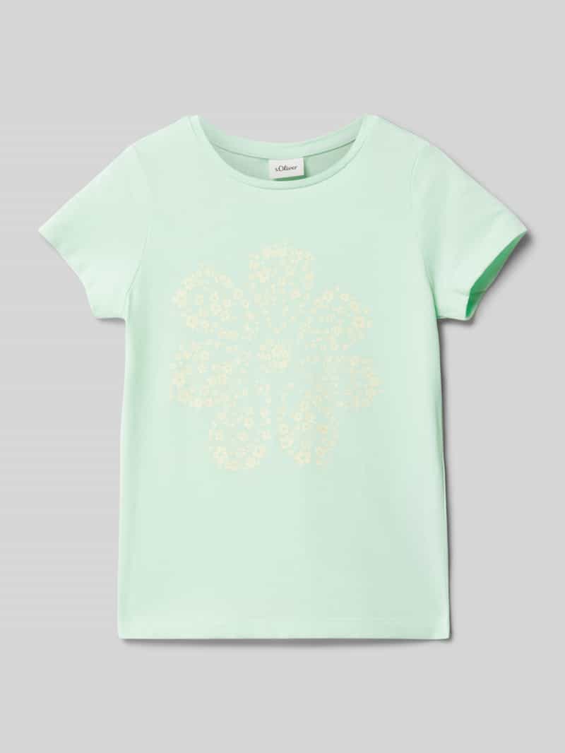 T-shirt o kroju regular fit z czystej bawełny z błyszczącym nadrukiem