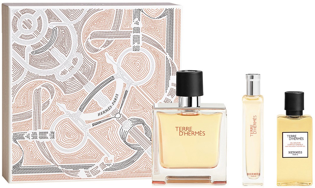Zestaw męski Hermes Terre d'Hermes Perfumy 75 ml + Miniaturka Perfumy 15 ml + Żel pod prysznic 40 ml (3346130433743)