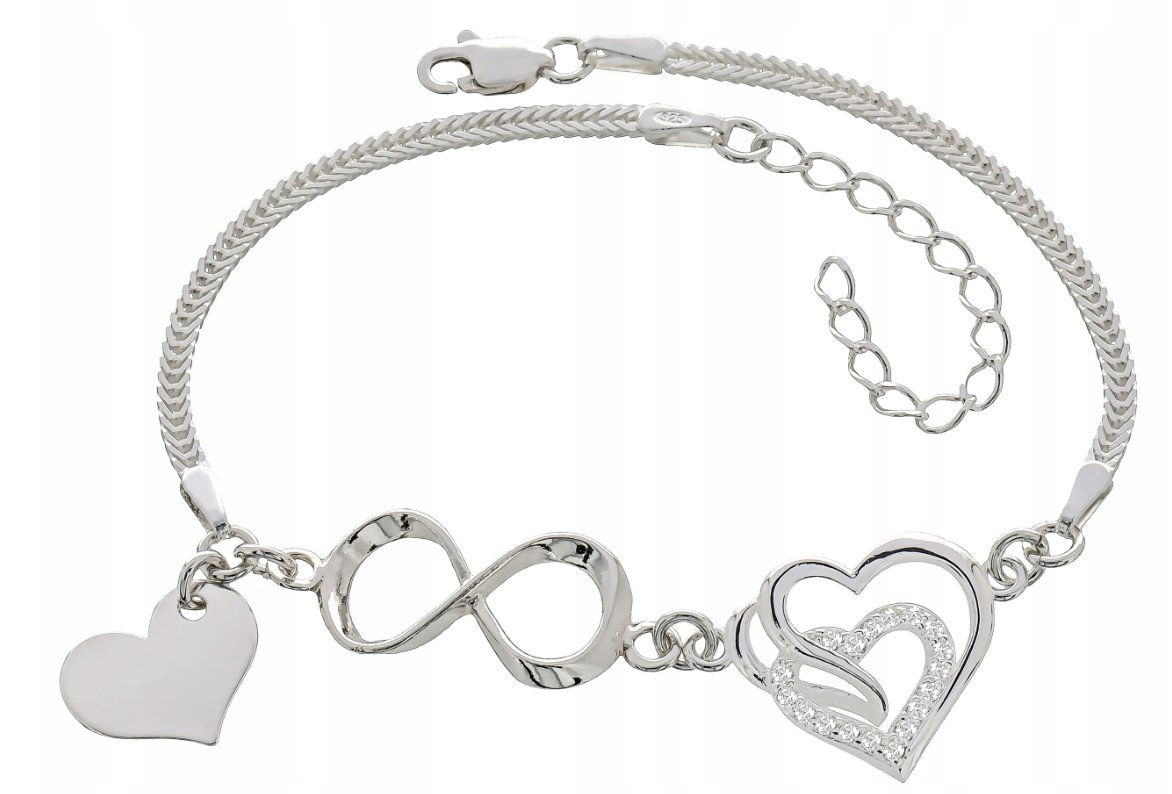 Bransoletka LAVART z podwójnym sercem i znakiem nieskończoności srebrna 21 cm
