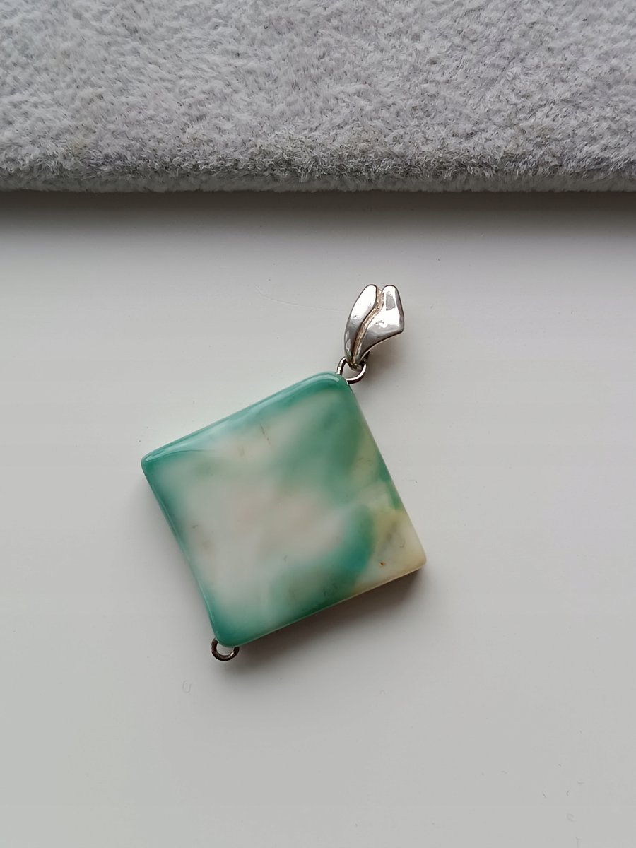 KWADRATOWA ZAWIESZKA WISIOREK MIĘTA AGAT SREBRO 925 2,5 cm x 2,5 cm