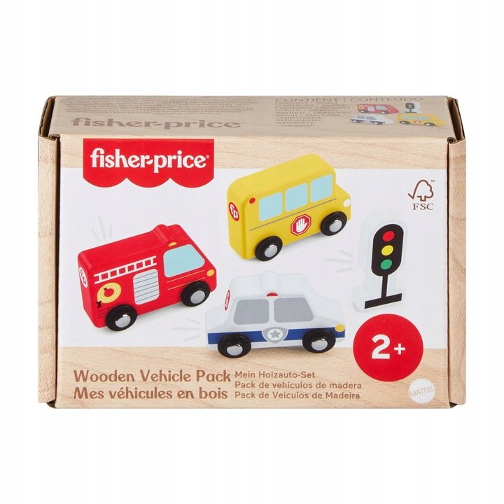FISHER PRICE Wood Samochody Drewniane Zestaw JCY32
