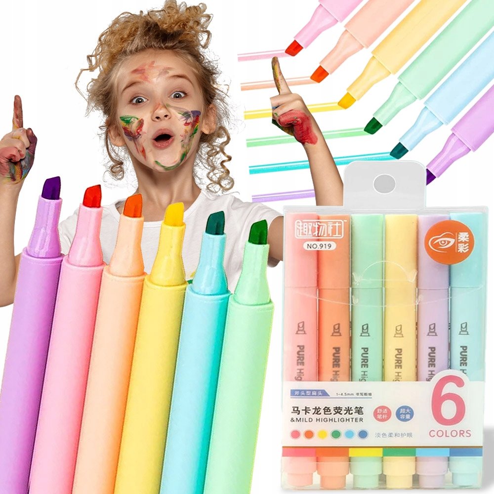 ZESTAW PASTELOWE ZAKREŚLACZE FLAMASTRY ZESTAW PASTEL 6 KOLORÓW SZTUK