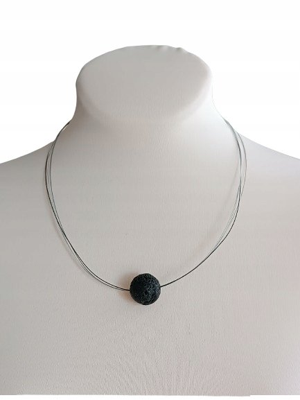 Naszyjnik kulka 18mm czarna lawa wulkaniczna struna biało czarna 45cm