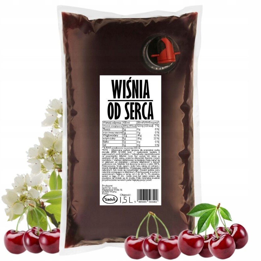 Sok wiśniowy 100% 1,5L BEZ DODATKÓW naturalny NFC