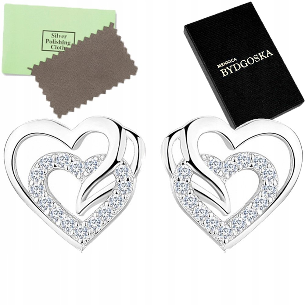 SREBRNE KOLCZYKI 925 WKRĘTKI SERCA DLA KOBIETY KOLCZYKI SZTYFTY SREBRO 925