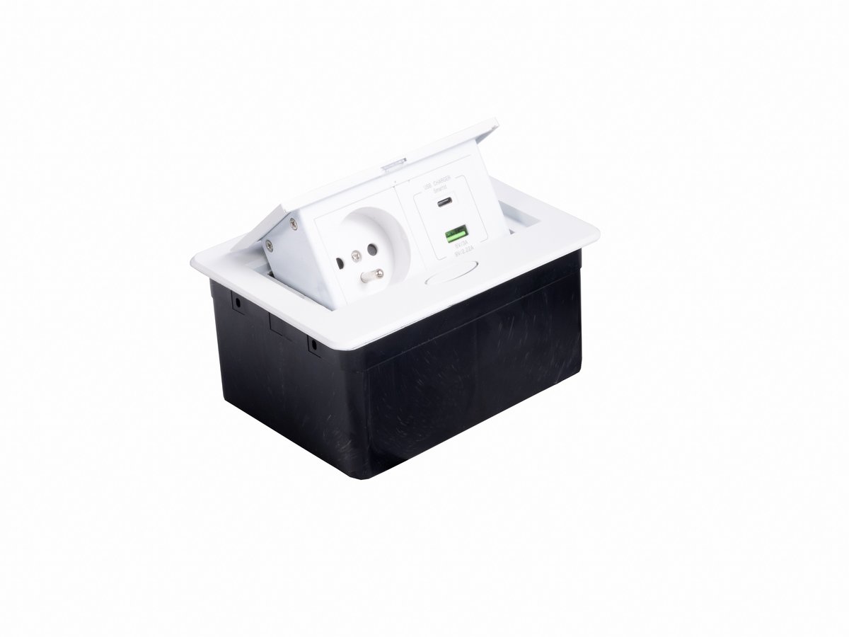 Gniazdo nablatowe meblowe wpuszczane w blat 2x230V 2xUSB Modułbox biały