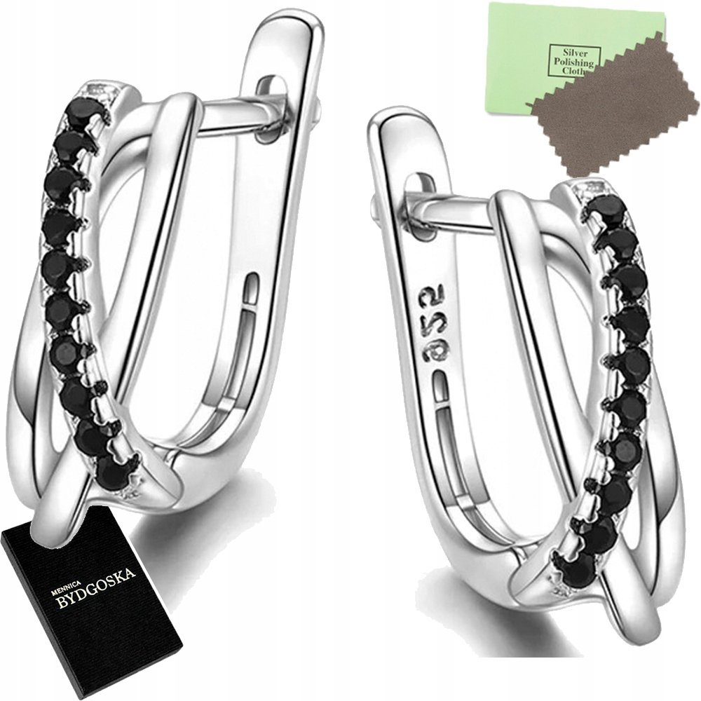 PIĘKNE SREBRNE KOLCZYKI 925 CZARNE KOLCZYKI SREBRO PRÓBA 925 ANGIELSKIE