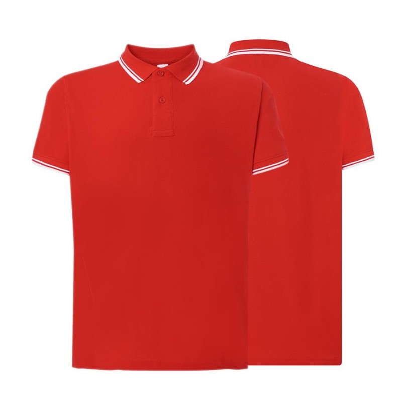 Koszulka red/white polo z logo na sercu i plecach męska z nadrukiem logo firmy 200g PORA 210 kolor koszulka polo