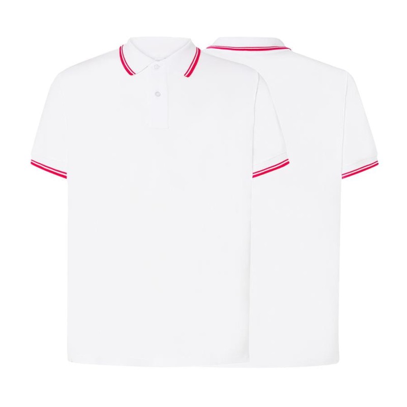 Koszulka white/red polo z logo na sercu i plecach męska z nadrukiem logo firmy 200g PORA 210 kolor koszulka polo