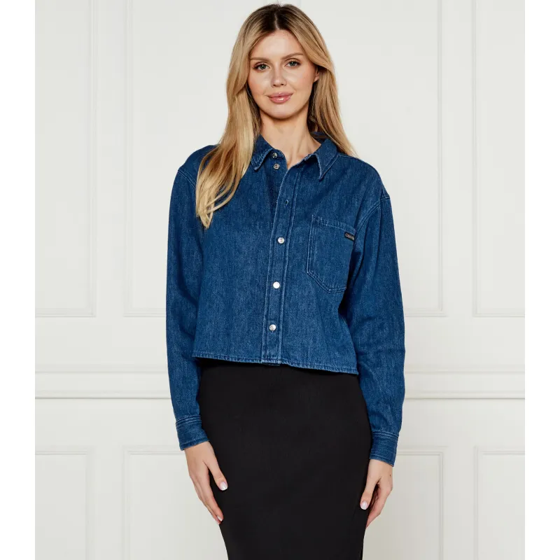 Calvin Klein Jeans Jeansowa koszula Cropped Fit z dodatkiem lnu